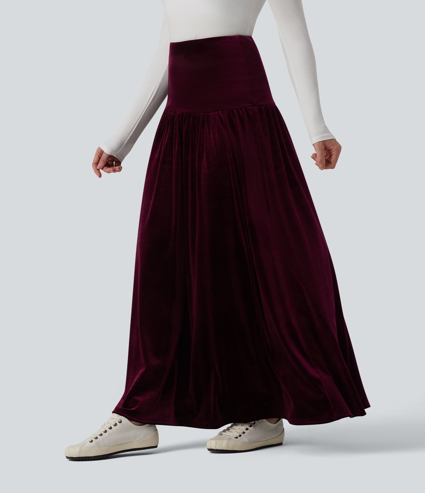 Jupe longue casual trapèze velours taille haute