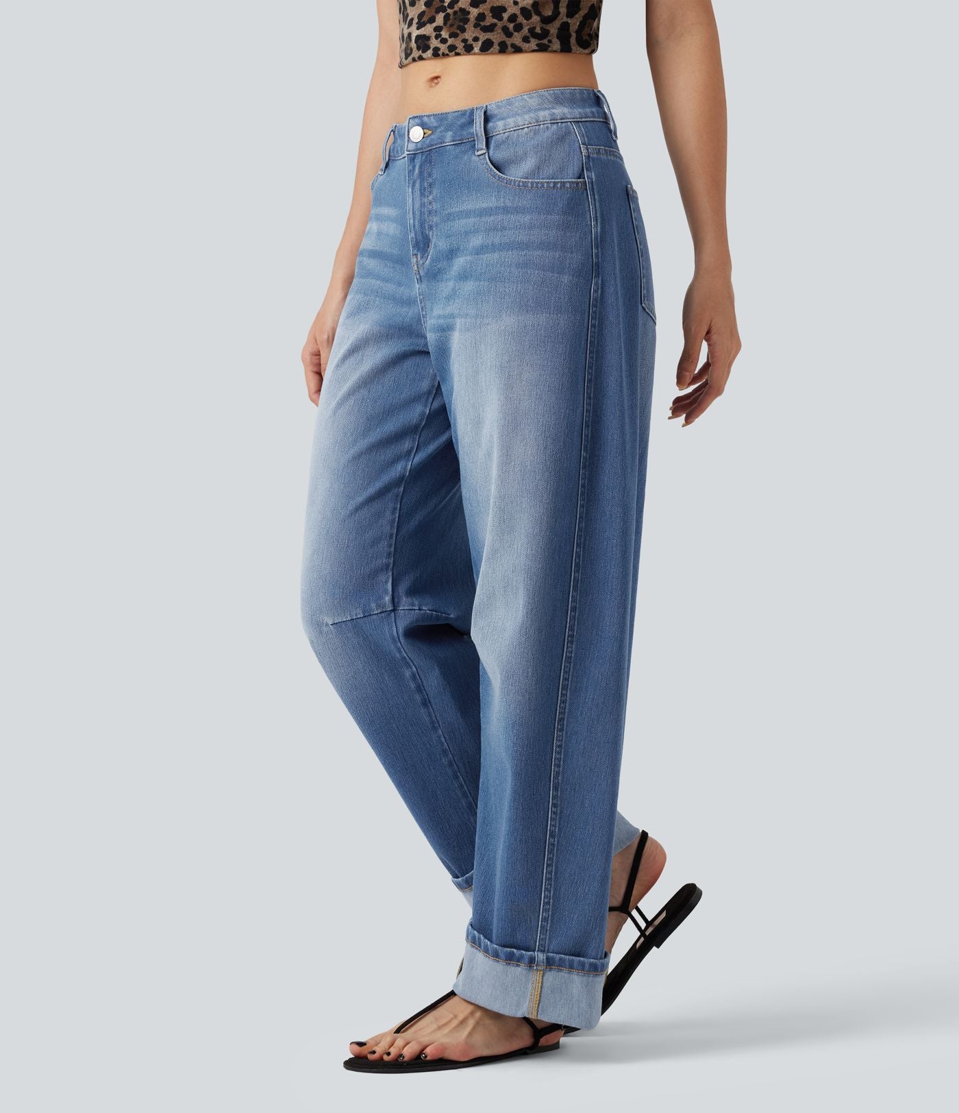 Jean coupe barrel Halara Flex™ taille basse à revers avec poches