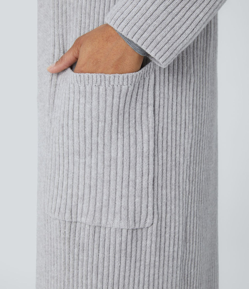 Cardigan long casual à capuche, manches longues et poches