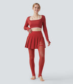 Legging à jupe étrier danse Breezeful™ 2-en-1 taille haute plissé résille contrastante séchage rapide avec poches