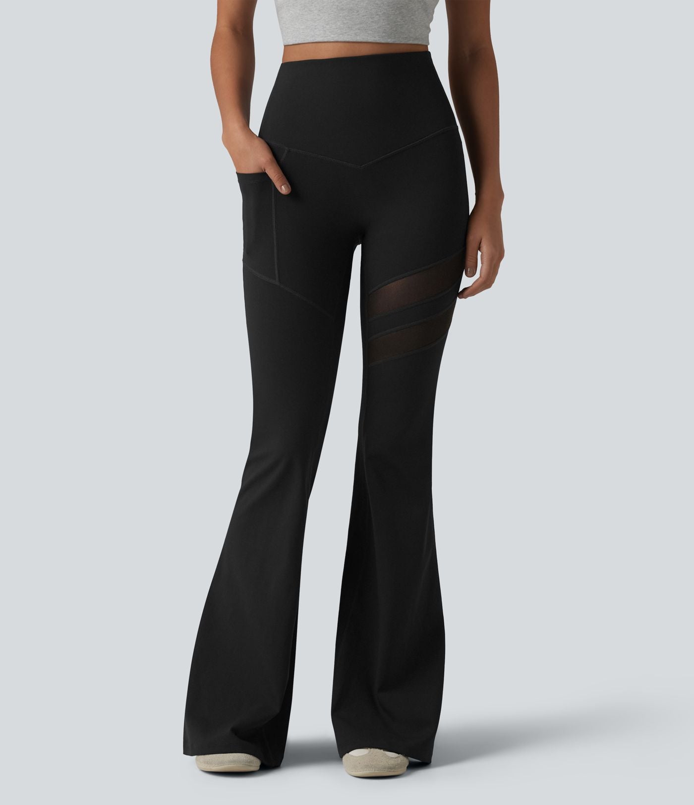 Legging décontracté DayStretch taille haute gainant et galbant les fesses, avec poche, empiècement en maille contrastée et coupe évasée
