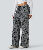 Pantalon large molleton imprimé léopard taille mi-haute avec cordon de serrage et poches