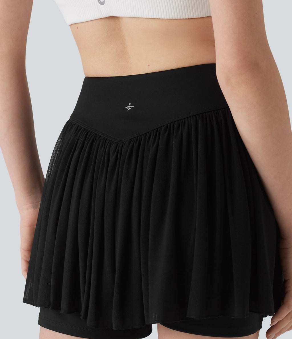 Jupe-short de tennis mini 2-en-1 taille mi-haute mesh contrasté avec poche