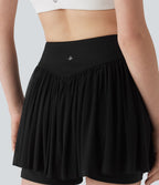 Jupe-short de tennis mini 2-en-1 taille mi-haute mesh contrasté avec poche