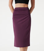 Jupe crayon midi décontracté taille haute extensible aspect satiné à effet frais InstantCool avec fronces