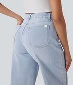Jean 7/8 baggy décontracté délavé taille haute avec poches Halara Flex™