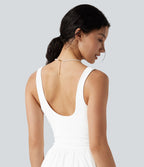 Robe maxi fluide sans manches à encolure U, superposition en mesh, poches et coussinets amovibles