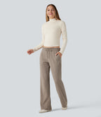 Pantalon décontracté bootcut côtelé, taille basse, cordon et poches
