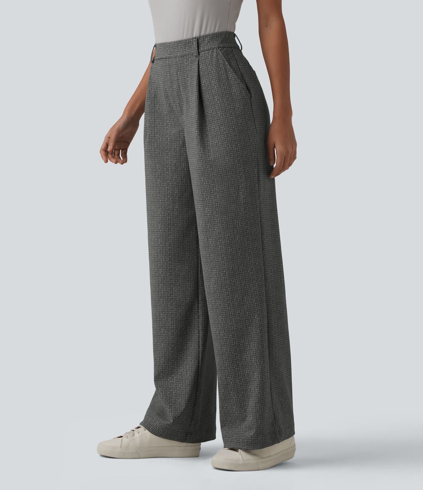 Pantalon à carreaux Halara Flex™ pour le bureau, taille haute, coupe droite avec poches
