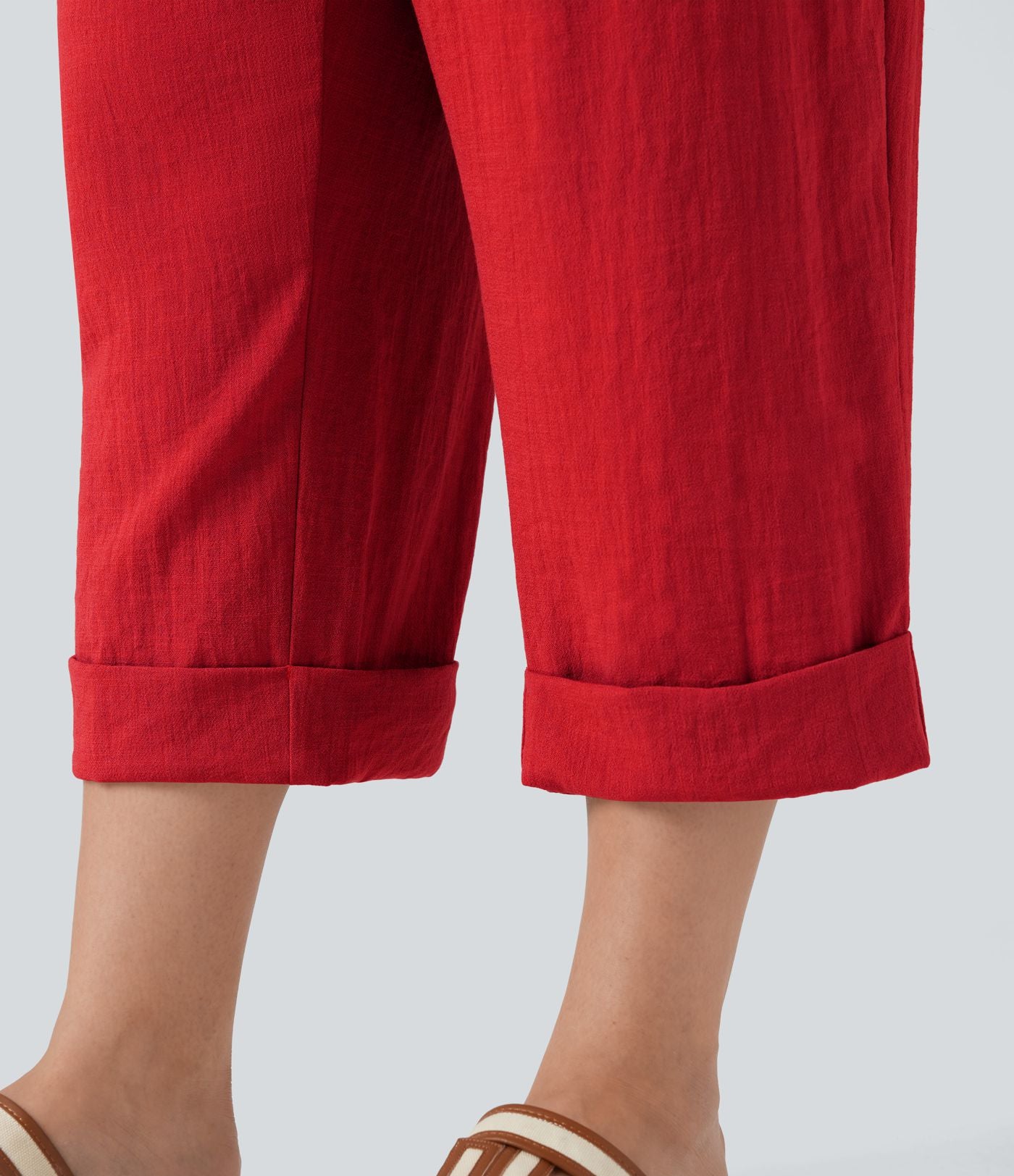 Pantalon de villégiature capri effet lin, grande taille, taille haute, avec poches