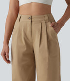 Pantalon chino décontracté en coton, taille haute, plissé, jambe droite, avec poches