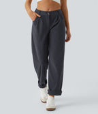 Pantalon en velours côtelé décontracté taille moyenne avec poches latérales