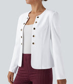 Blazer tailleur ajusté à col rond, manches longues avec boutons décoratifs