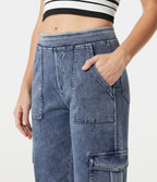 Jogging cargo casual en denim Halara Flex™ taille mi-haute avec poches