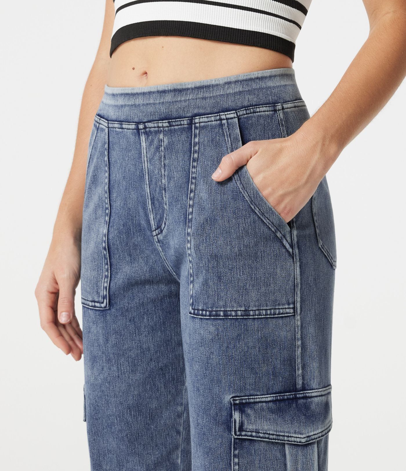 Jogging cargo casual en denim Halara Flex™ taille mi-haute avec poches