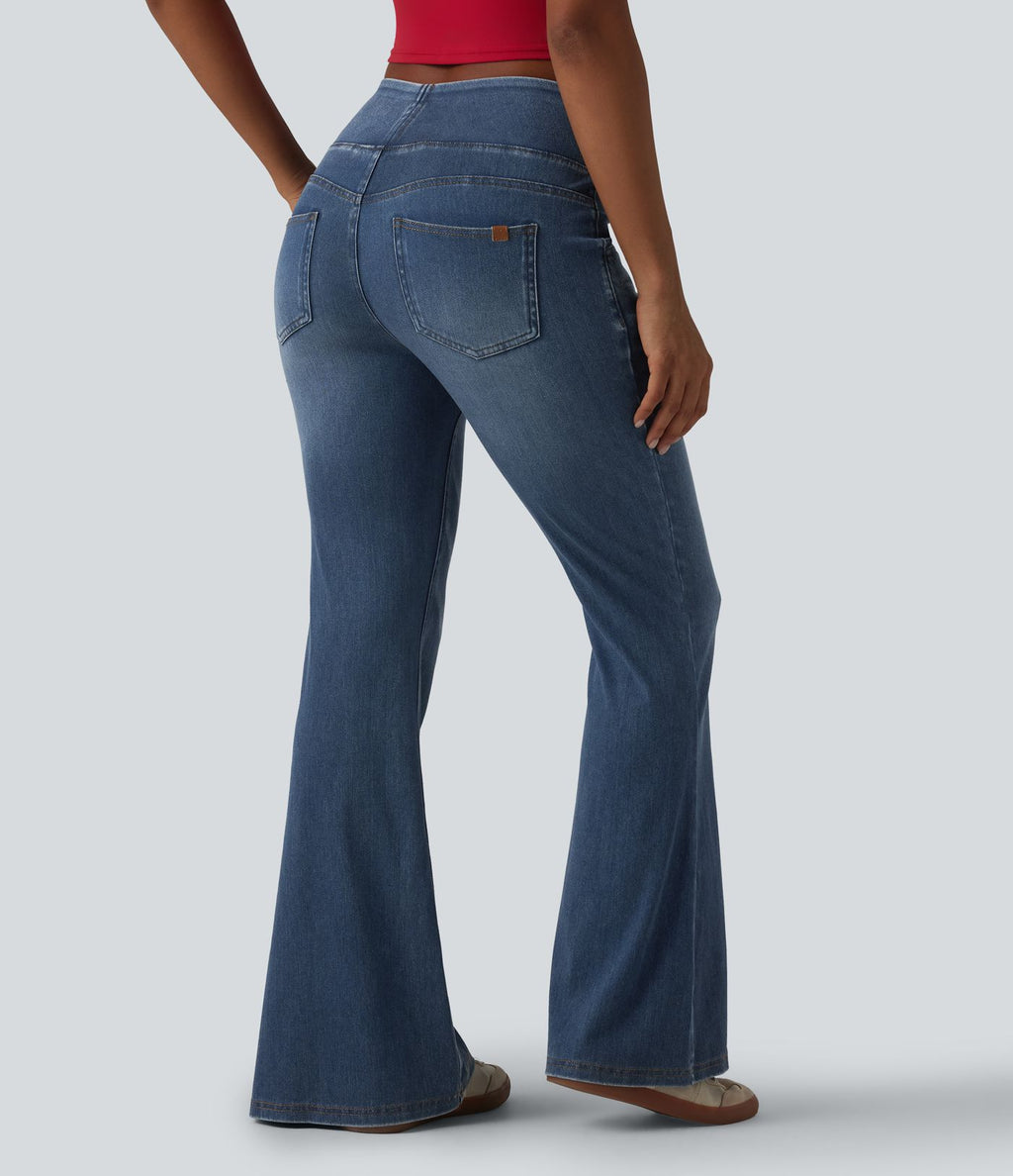 Halara Flex™ Jean évasé décontracté taille mi-haute en lyocell délavé avec poches