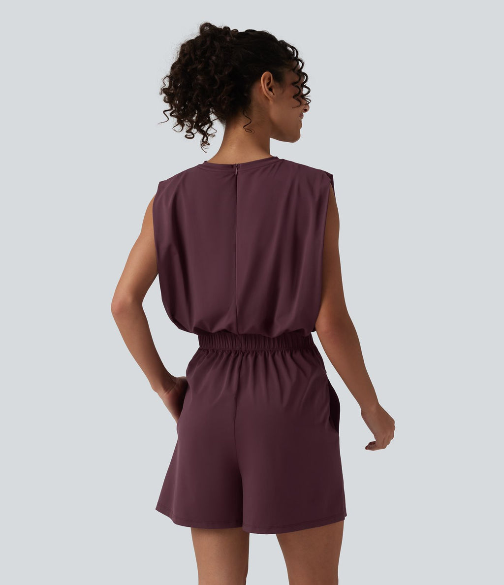 Combishort décontracté col rond sans manches effet frais InstantCool avec nœud frontal et poches, accès facile Easy Peasy, protection solaire UPF50+