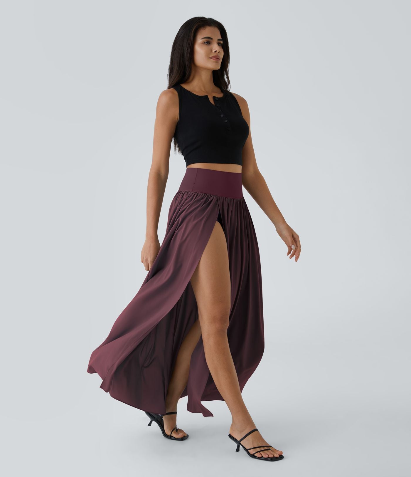 Breezeful™ Jupe Taille Haute Casual Maxi Séchage Rapide Fluide Fente Plissée 2 en 1
