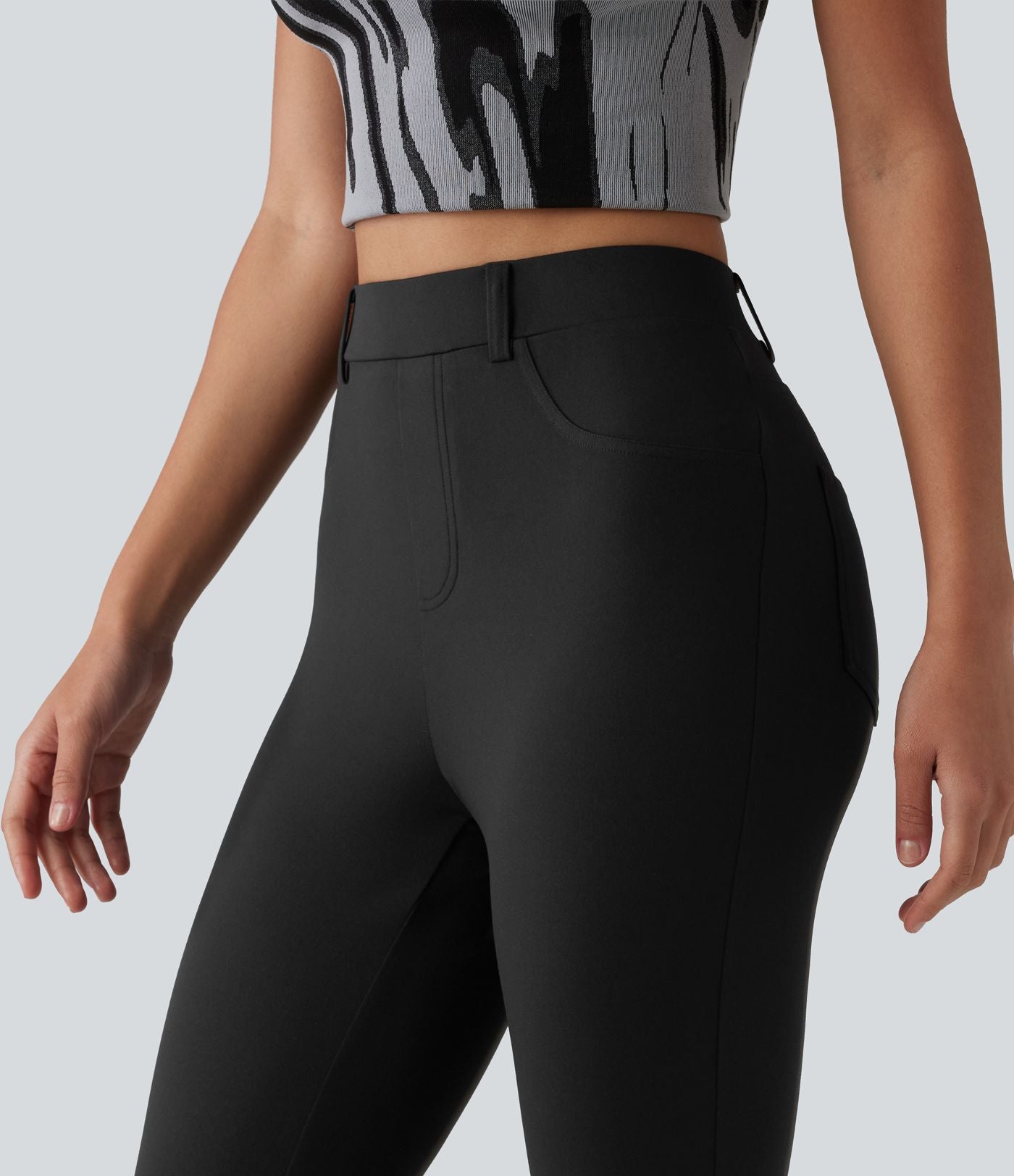 Leggings courts décontractés DayStretch taille haute en dentelle contrastée avec poches