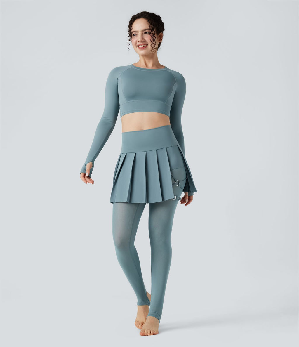 Legging à jupe étrier danse Breezeful™ 2-en-1 taille haute plissé résille contrastante séchage rapide avec poches