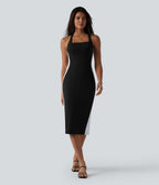 Robe midi moulante SoftlyZero™ Airy effet frais InstantCool color block avec brassière intégrée, effet gainant, short gainant intégré et bretelles croisées, accès facile Easy Peasy, protection solaire UPF50+