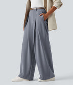Pantalon tailleur large, taille haute, à poches
