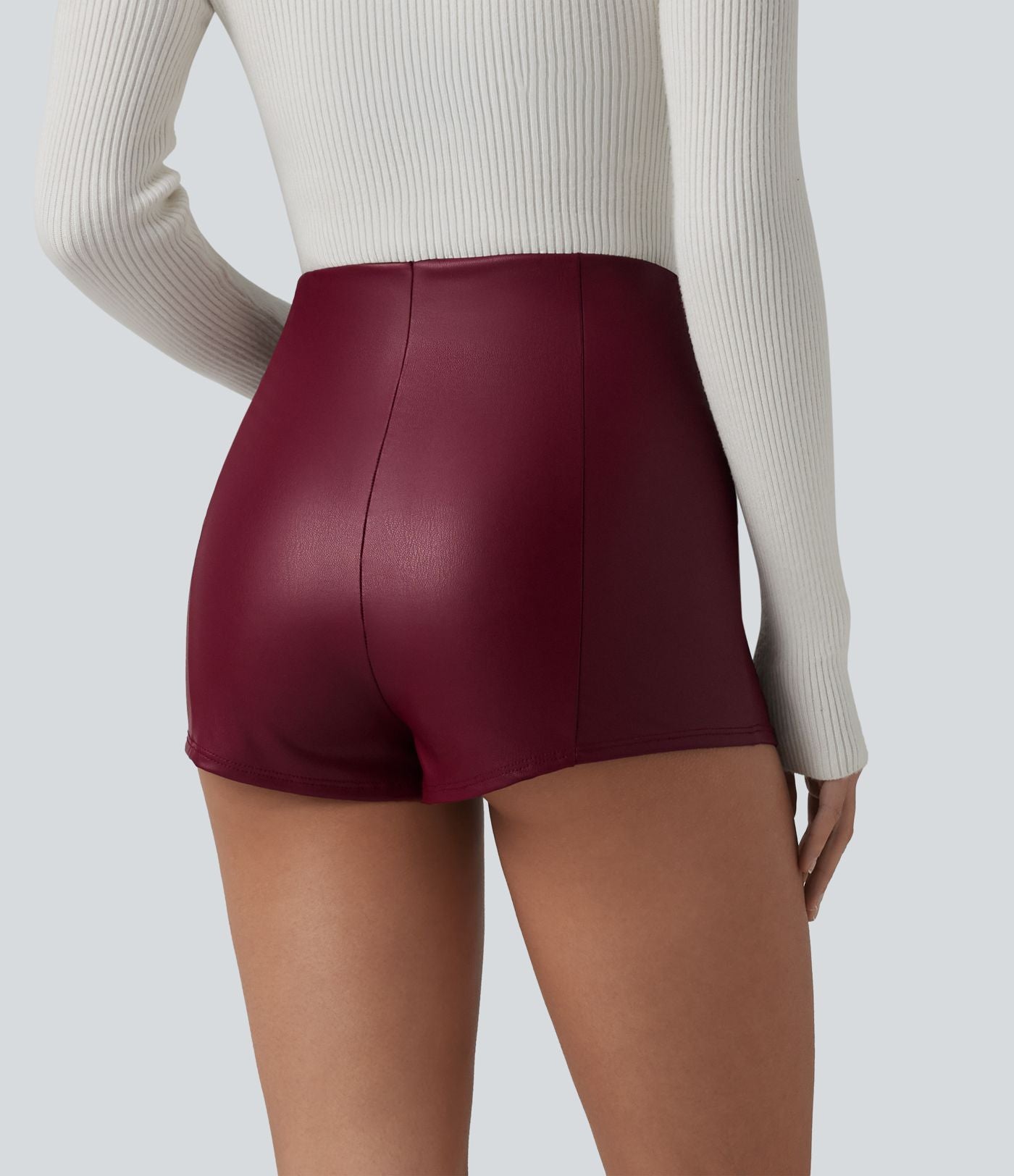 Short décontracté taille haute skinny extensible en PU