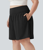 Short de yoga grande taille SoftlyZero™ Airy 2-en-1 taille très haute, à effet frais InstantCool, avec poches, 23 cm