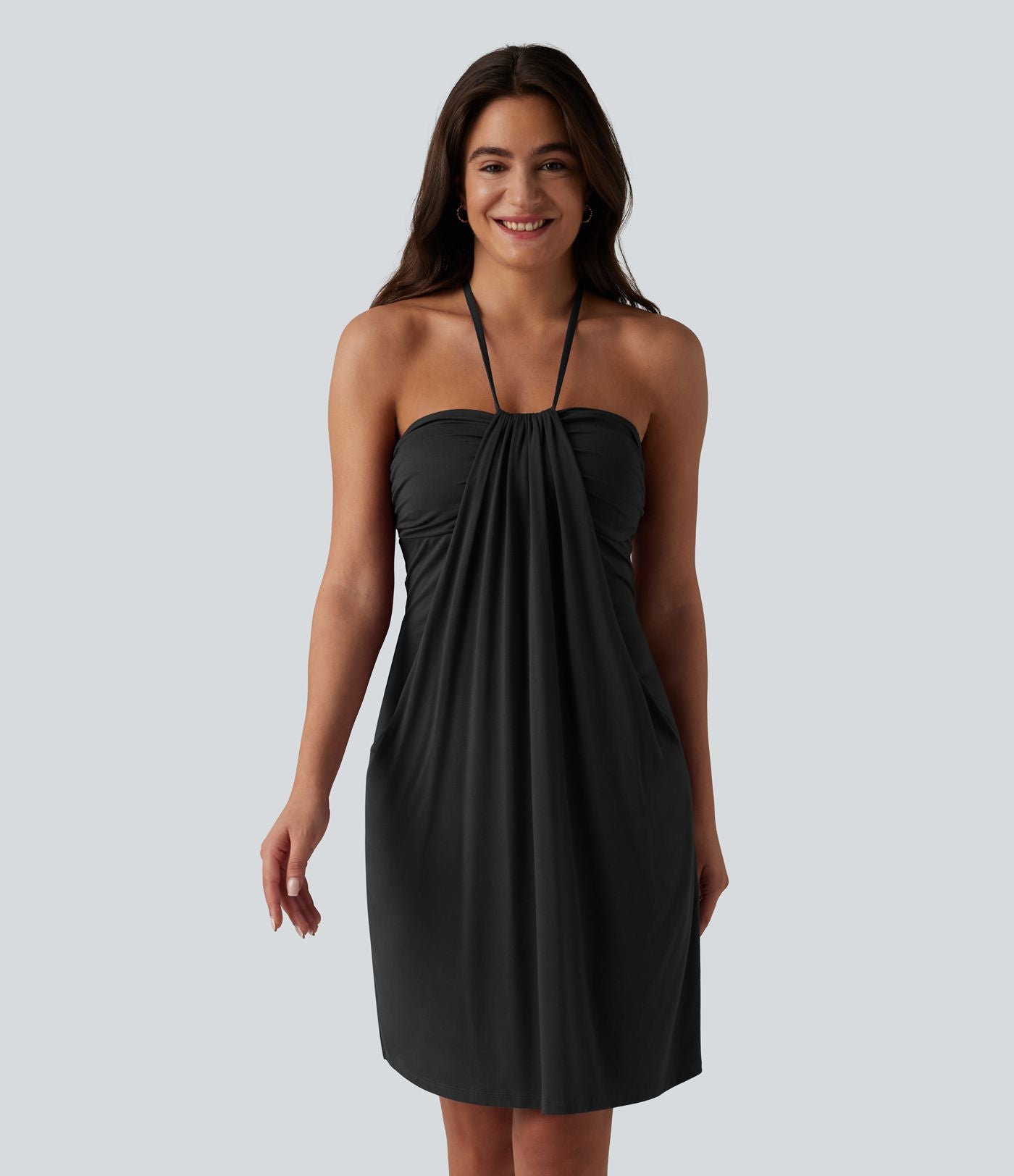 Robe mini dos nu à bretelles, brassière intégrée et poches