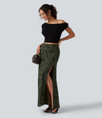Jupe casual maxi gaufrée léopard taille haute gainante à poche