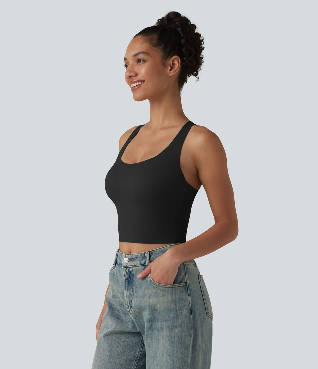 Crop top casual col U avec brassière intégrée — Bonnets B-E