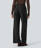 Pantalon tailleur taille haute fermeture éclair jambe droite avec poches