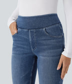 Halara Flex™ Jean évasé casual délavé en molleton taille haute avec poches