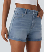 Short 7,5 cm décontracté en jean extensible Halara Flex™ taille moyenne avec boutons, zip et multiples poches