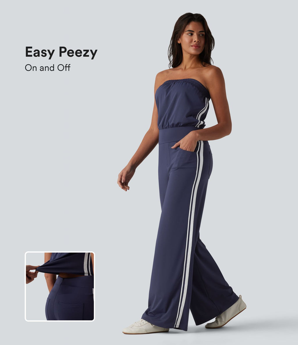 Combinaison casual bustier bandes latérales rayures à séchage rapide SoftlyZero™ QuickDry avec poches - Easy Peasy