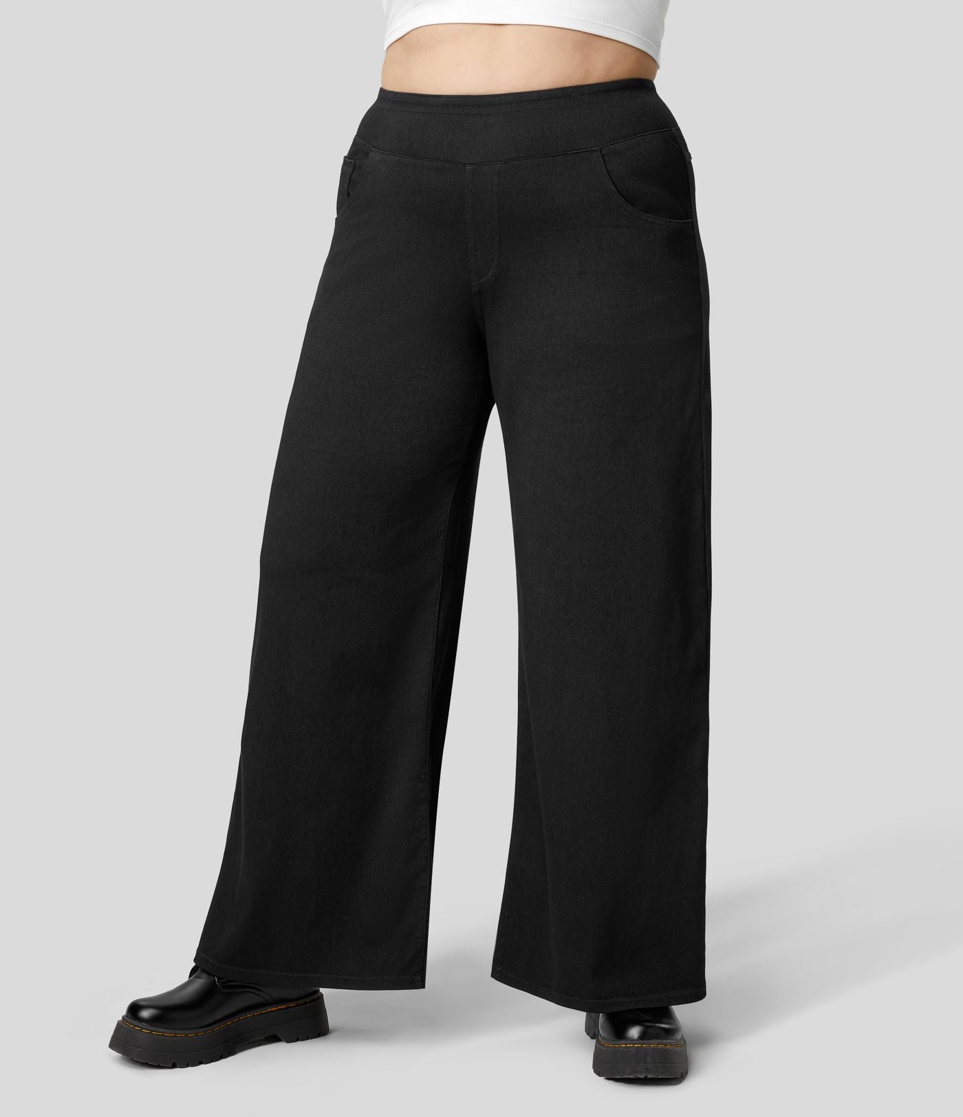 Halara Flex™ High Waisted Multiple Pockets Wide Leg Loose Stretchy Knit Casual Plus Size Jeans