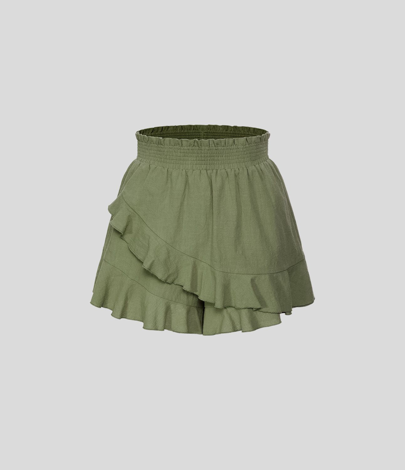 Short Évasés Casual à Taille Haute avec Volants Frisés et Effet Lin