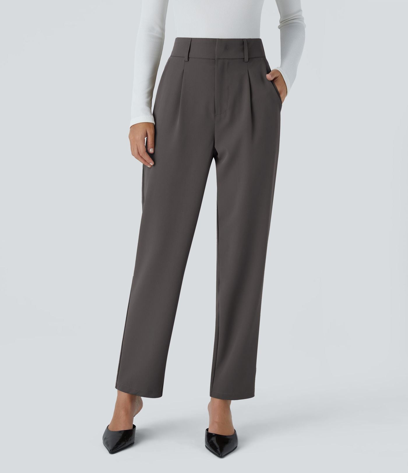 Pantalon tailleur Halara Flex™ fuselé uni, taille haute, avec poches