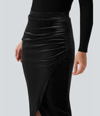 Jupe tulipe mi-longue velours taille haute