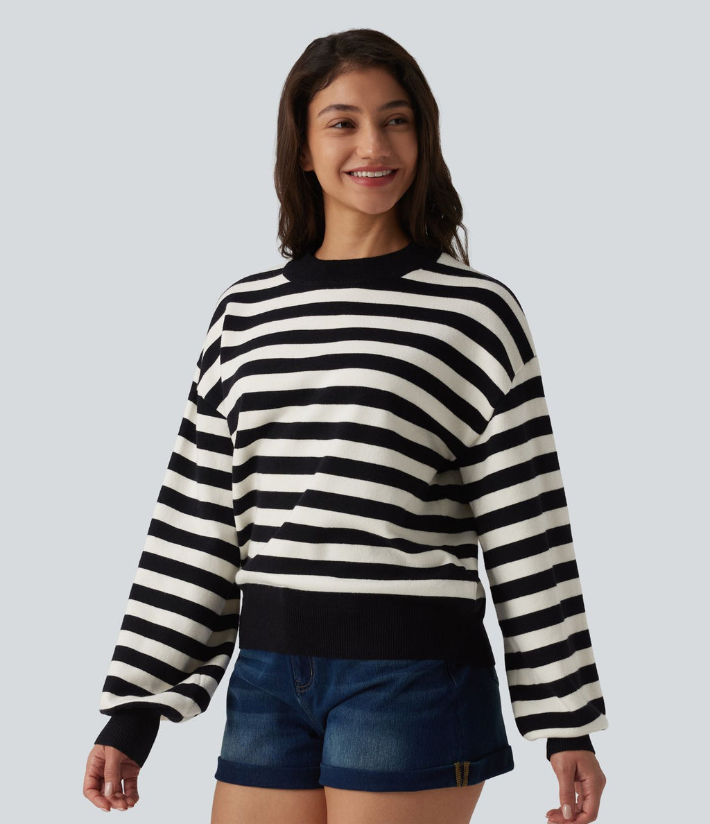 Pull casual col rond à manches longues à rayures