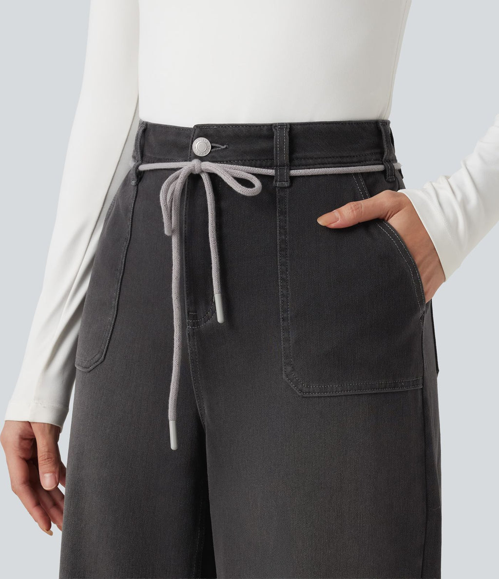 Jean droit baggy Halara Flex™ taille mi-haute avec cordon ajustable et poches