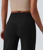 Pantalon large décontracté taille haute ventre plat en maille côtelée avec poches
