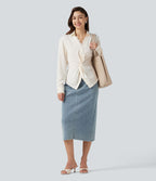 Chemise esprit bureau défroissage facile, col V, dentelle contrastée, manches longues, lien au dos et détail torsadé