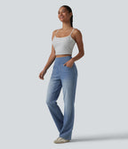 Jean Halara Flex™ Curvy taille haute bootcut délavé décontracté avec poches