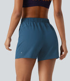 Short de yoga plissé taille haute élastique 12,5 cm avec cordon de serrage et poches