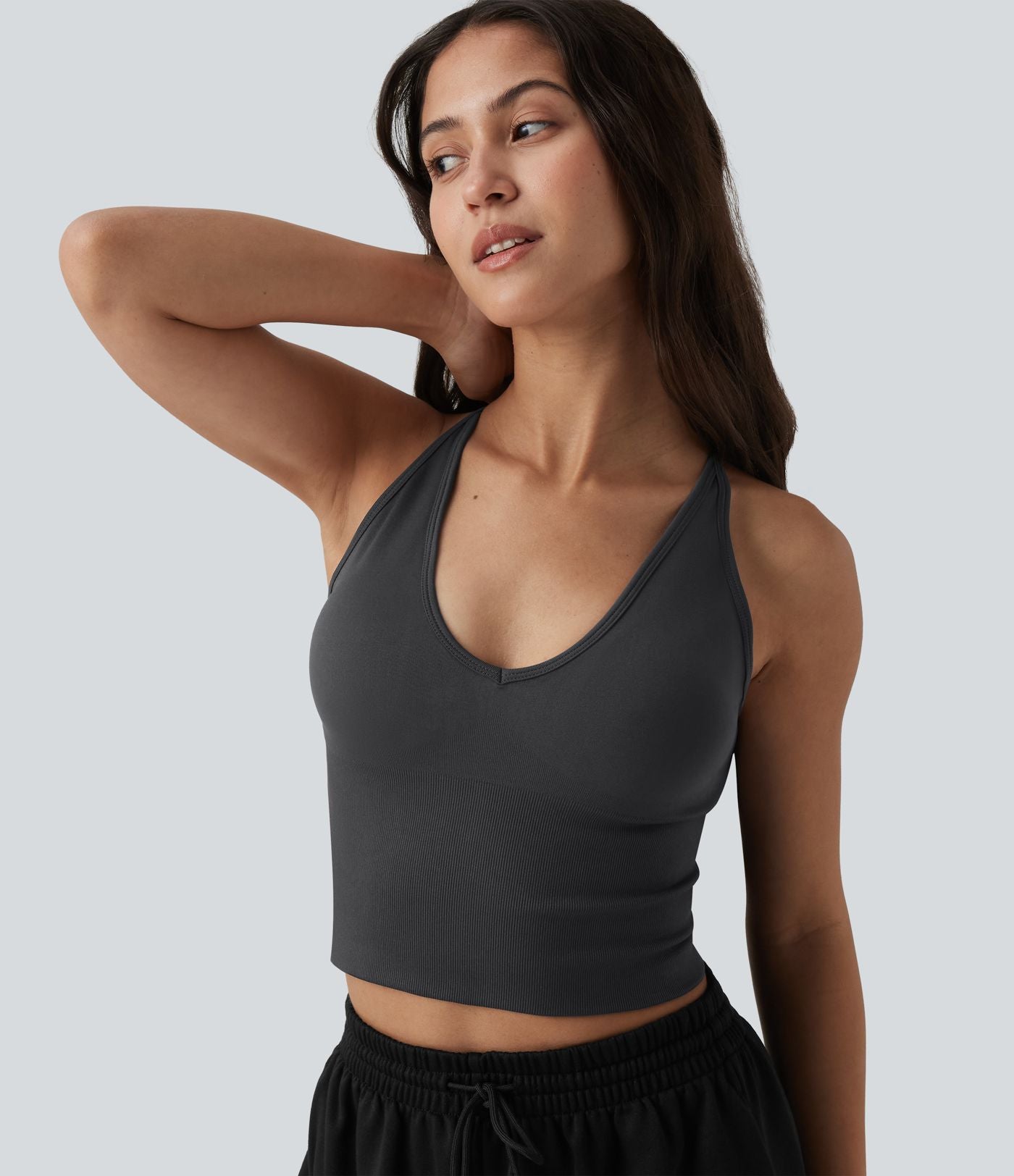 OneForm Seamless Flow Débardeur de yoga crop dos nu croisé décolleté en V profond avec soutien-gorge intégré