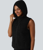 Gilet de sport sherpa à capuche avec poches