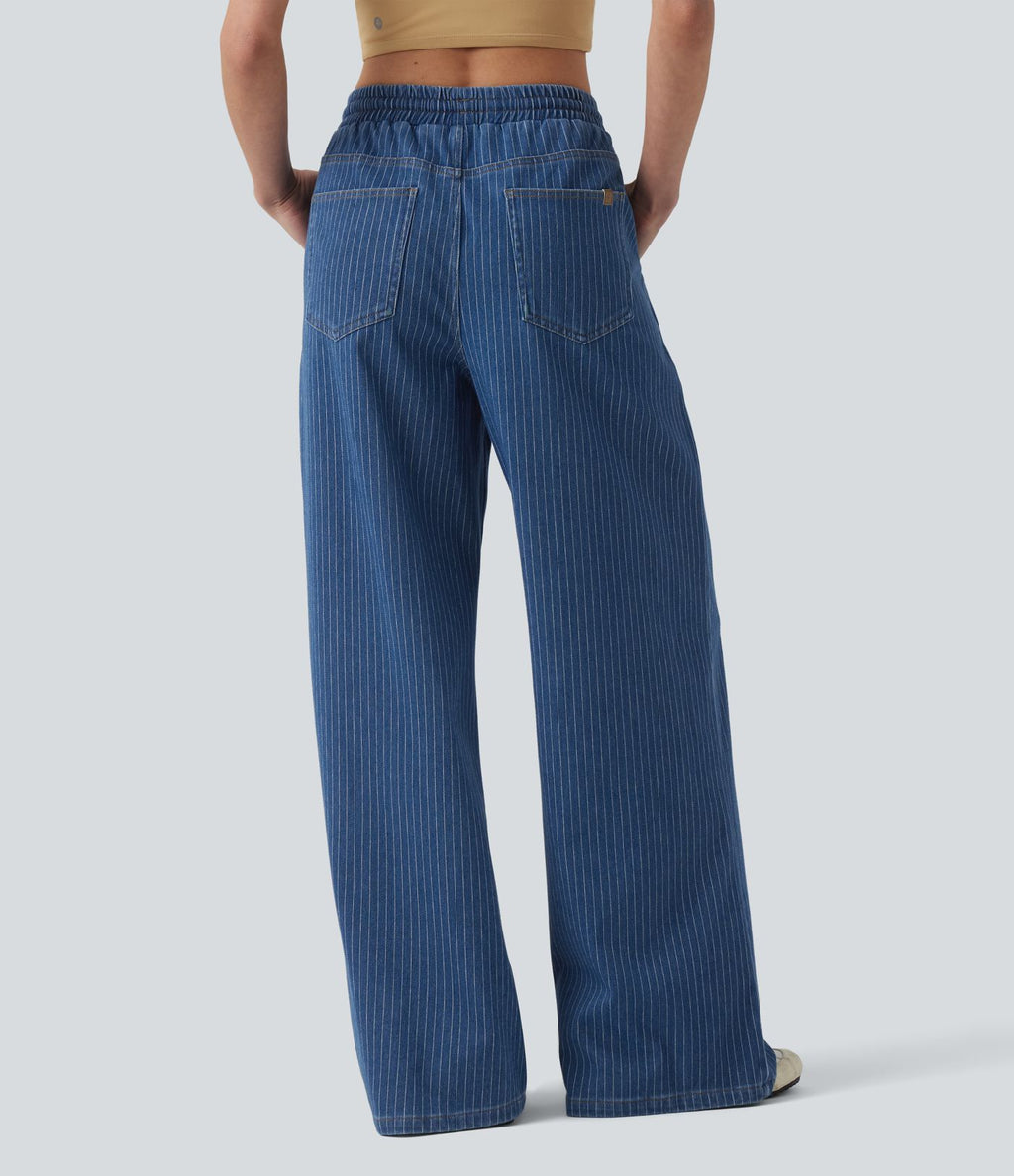Jean large Halara Flex™ casual à rayures taille mi-haute avec cordon de serrage et poches