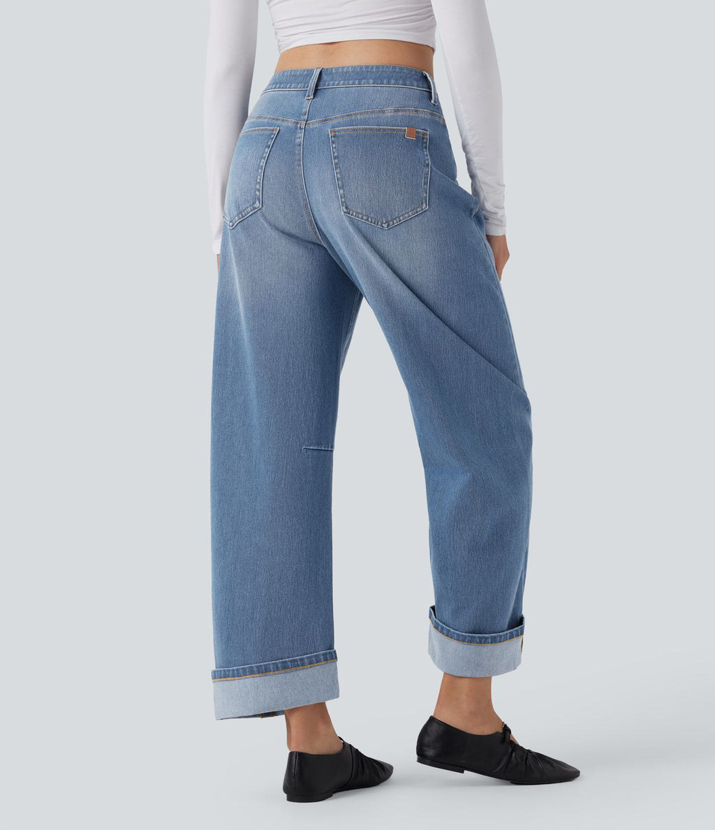 Jean Barrel Halara Flex™ taille mi-haute coupe tonneau effet délavé avec poches
