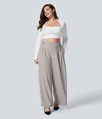 Halara Flex™ Pantalon tailleur Grande taille à Taille Haute, Poches Latérales Plissées, Jambes Larges, en Tissu Gaufré